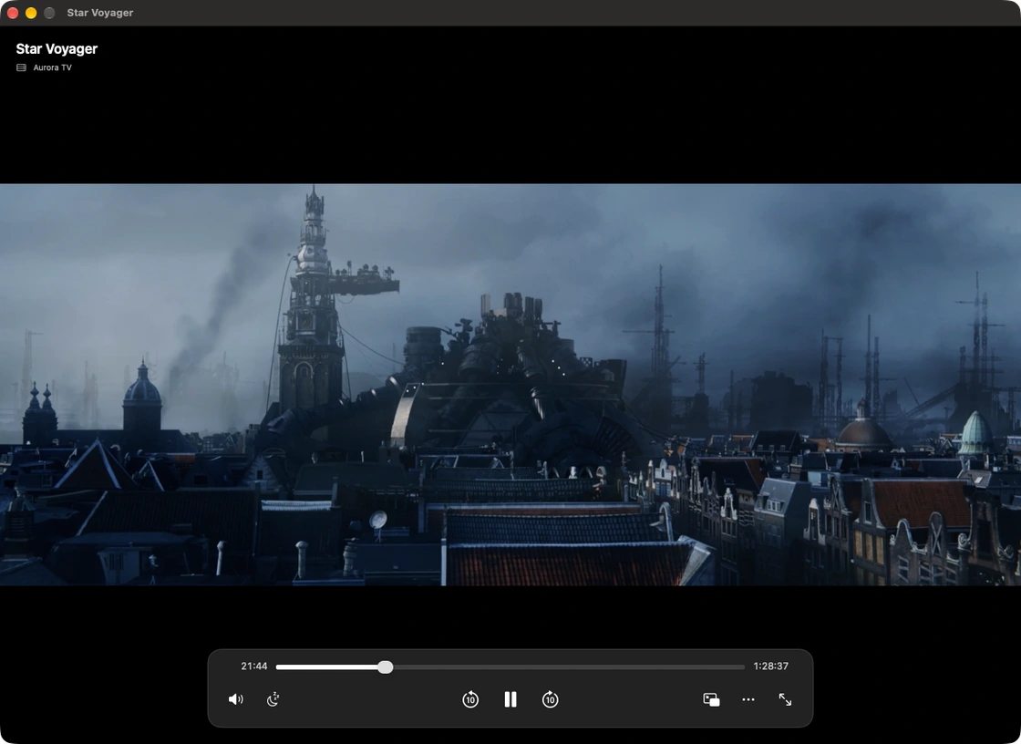 Tilfaz player on Mac with audio, subtitle, and Picture in Picture controls